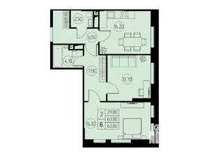 2-к квартира, строящийся дом, 64м2, 23/23 этаж