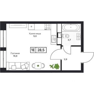 Студия квартира, вторичка, 28м2, 14/17 этаж