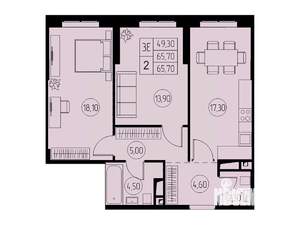 3-к квартира, строящийся дом, 66м2, 22/23 этаж