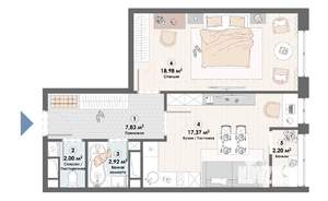 1-к квартира, строящийся дом, 51м2, 19/23 этаж