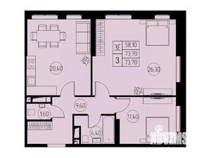 3-к квартира, строящийся дом, 74м2, 13/23 этаж