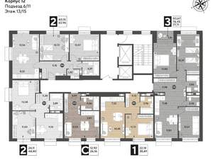 3-к квартира, строящийся дом, 78м2, 13/15 этаж
