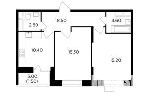 2-к квартира, сданный дом, 57м2, 12/15 этаж