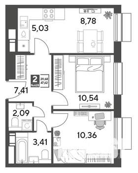 2-к квартира, строящийся дом, 48м2, 12/15 этаж