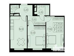 2-к квартира, строящийся дом, 61м2, 3/23 этаж