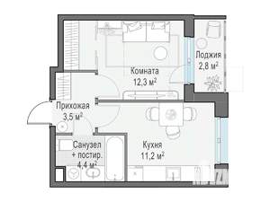 1-к квартира, строящийся дом, 33м2, 6/13 этаж