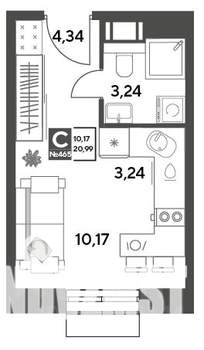 Студия квартира, строящийся дом, 21м2, 6/15 этаж