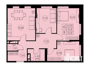 4-к квартира, вторичка, 83м2, 20/23 этаж