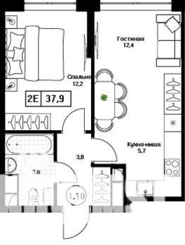 1-к квартира, вторичка, 38м2, 7/17 этаж