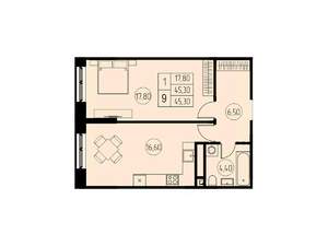 1-к квартира, строящийся дом, 45м2, 10/18 этаж