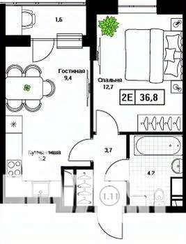 1-к квартира, вторичка, 37м2, 12/17 этаж