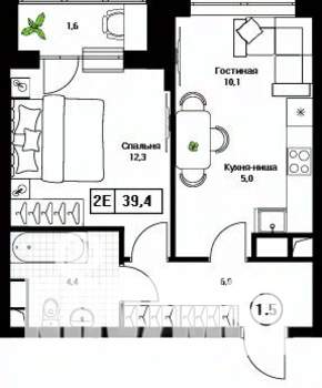 1-к квартира, вторичка, 39м2, 12/17 этаж