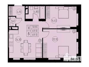 3-к квартира, вторичка, 69м2, 3/23 этаж