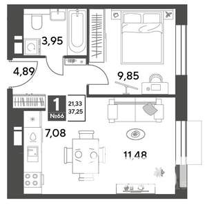 1-к квартира, строящийся дом, 37м2, 2/10 этаж