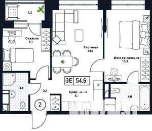 3-к квартира, вторичка, 55м2, 9/17 этаж