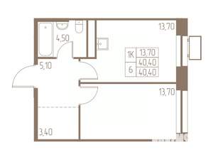 1-к квартира, вторичка, 40м2, 19/25 этаж