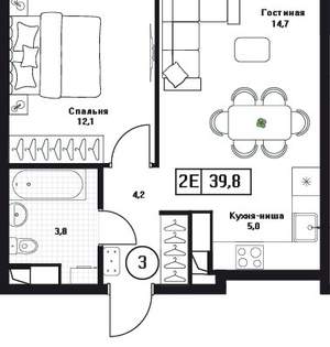 1-к квартира, вторичка, 40м2, 7/17 этаж