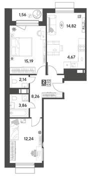 2-к квартира, строящийся дом, 63м2, 3/12 этаж
