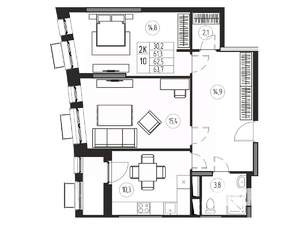 2-к квартира, вторичка, 63м2, 6/21 этаж