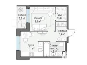 1-к квартира, строящийся дом, 33м2, 3/10 этаж