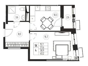 1-к квартира, вторичка, 39м2, 13/21 этаж
