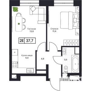 1-к квартира, вторичка, 38м2, 2/17 этаж