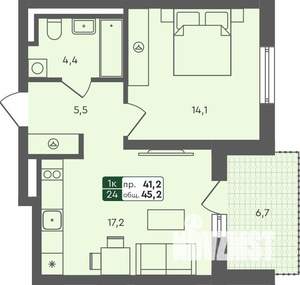 1-к квартира, строящийся дом, 48м2, 4/4 этаж