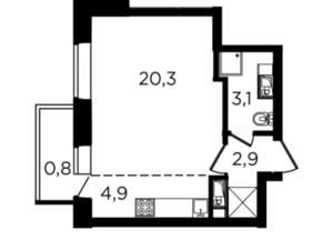 1-к квартира, строящийся дом, 32м2, 8/15 этаж