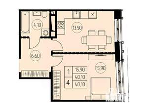 1-к квартира, строящийся дом, 40м2, 17/18 этаж