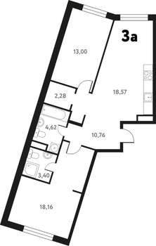 3-к квартира, вторичка, 71м2, 1/17 этаж
