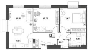 2-к квартира, строящийся дом, 64м2, 4/9 этаж