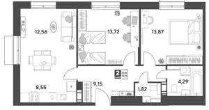 2-к квартира, строящийся дом, 64м2, 6/15 этаж