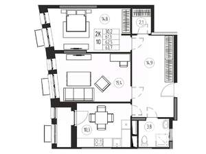 2-к квартира, вторичка, 63м2, 20/21 этаж