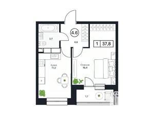 1-к квартира, вторичка, 38м2, 14/17 этаж