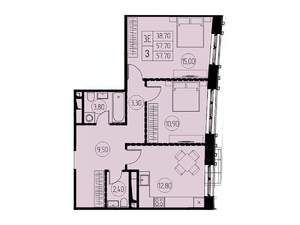 3-к квартира, вторичка, 58м2, 17/18 этаж