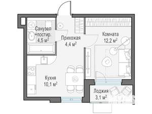 1-к квартира, строящийся дом, 31м2, 13/15 этаж