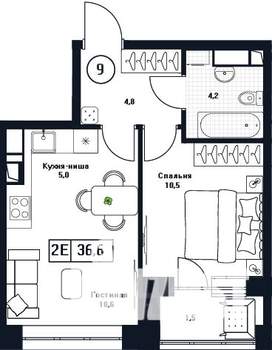 1-к квартира, вторичка, 37м2, 9/17 этаж
