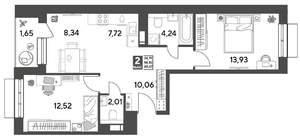 2-к квартира, строящийся дом, 60м2, 3/12 этаж
