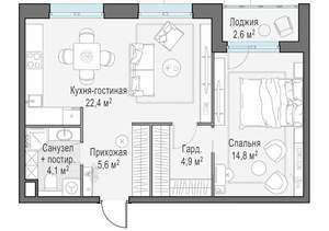 2-к квартира, строящийся дом, 52м2, 2/13 этаж