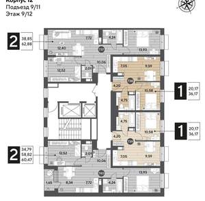 1-к квартира, строящийся дом, 36м2, 9/15 этаж