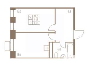 1-к квартира, строящийся дом, 42м2, 16/25 этаж