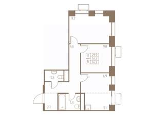 3-к квартира, строящийся дом, 54м2, 23/25 этаж