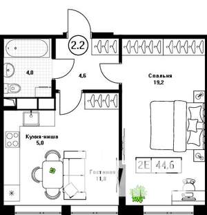 1-к квартира, вторичка, 45м2, 7/13 этаж