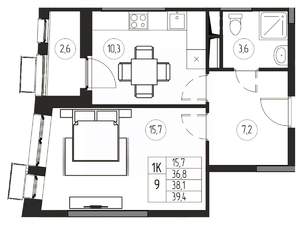1-к квартира, вторичка, 38м2, 18/21 этаж