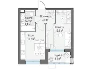 1-к квартира, строящийся дом, 32м2, 11/14 этаж