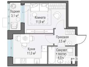1-к квартира, строящийся дом, 31м2, 13/13 этаж