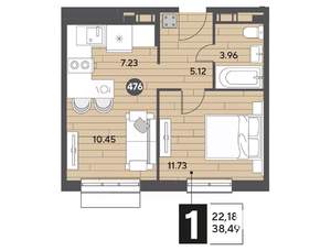 1-к квартира, строящийся дом, 38м2, 9/15 этаж