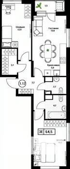 2-к квартира, вторичка, 65м2, 7/17 этаж