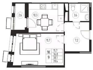 1-к квартира, вторичка, 38м2, 8/21 этаж