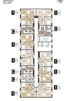 1-к квартира, строящийся дом, 42м2, 2/12 этаж